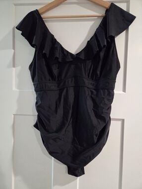 Black Ruffled One Piece Swim